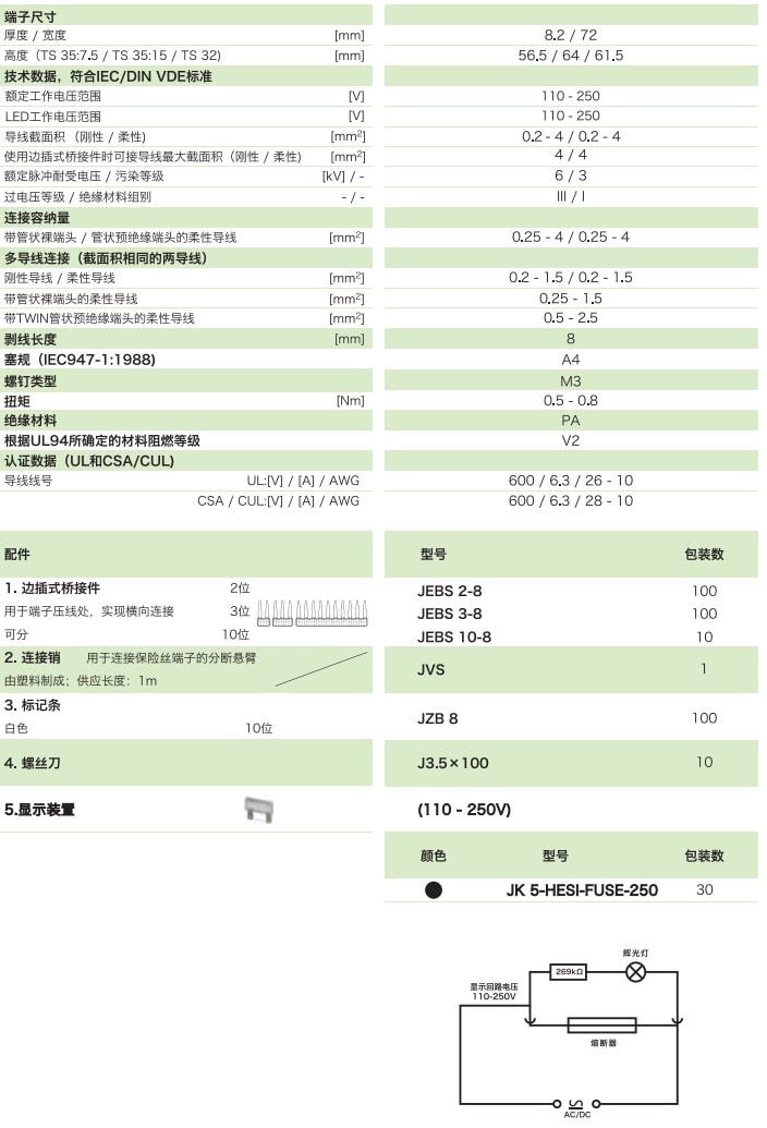 分断旋臂式保险丝端子 JK5-HESI-FUSE-250(带发光显示)