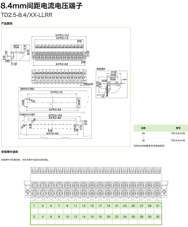 8.4mm间距电流电压端子TD2.5-8.4/XX-LLRR(图1)