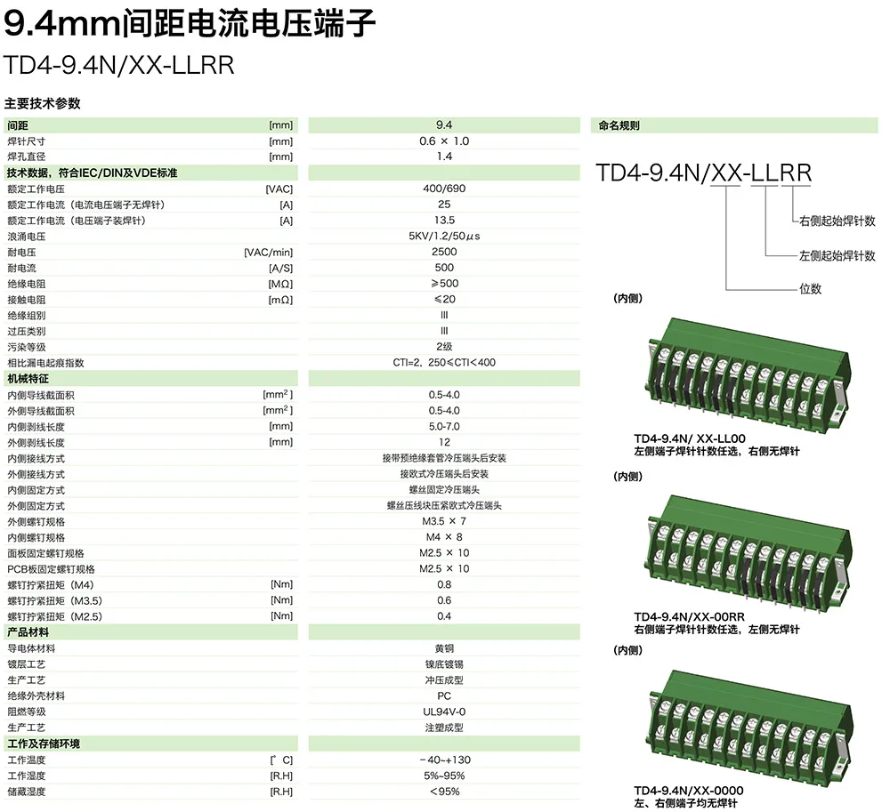 9.0mm间距电流电压端子TD4-9.4N/XX-LLRR(图1)