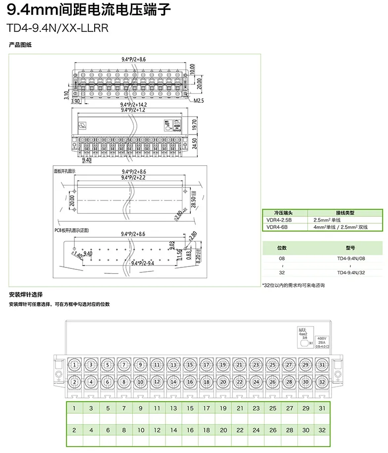 9.0mm间距电流电压端子TD4-9.4N/XX-LLRR(图1)